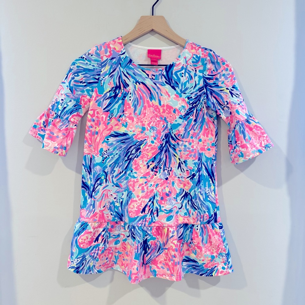 Lilly Pulitzer Girls Sorrento Dress - Periwinkle Pink Fan Sea